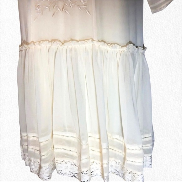 Anthropologie | Hazel Beige Embroidered Trim Poly Shift Dress ,EUC,Size Medium - Picture 8 of 13